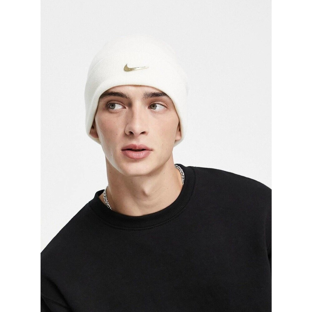New Nike cuffed Swoosh beanie in White